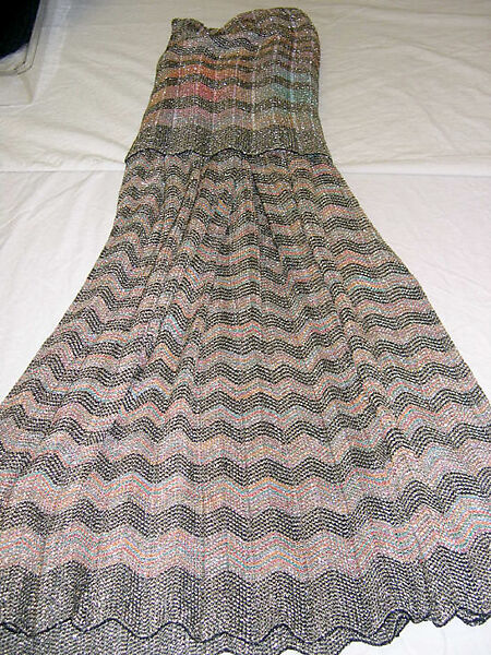 Evening ensemble, Missoni (Italian, founded 1953), synthetic fiber, lurex, silk, plastic (acrylic), Italian
