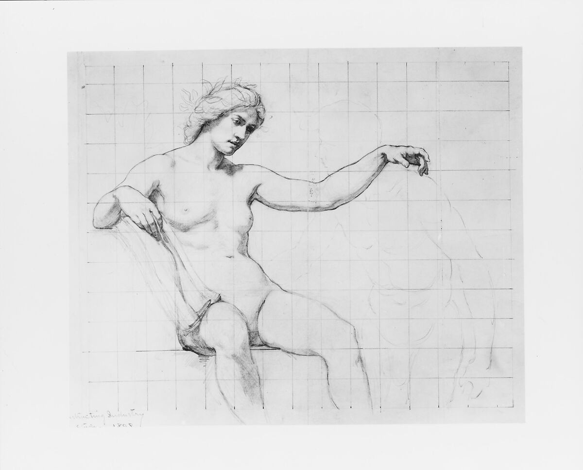 Study for "Science Instructing Industry", Kenyon Cox (American, Warren, Ohio 1856–1919 New York), Graphite on off-white laid paper; mounted on Egyptian linen, American