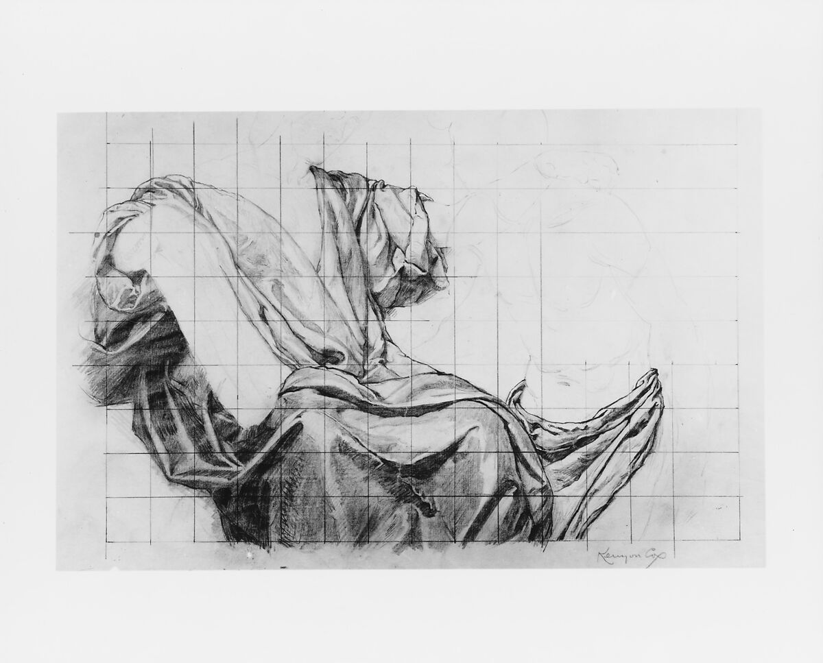 Science Instructing Industry: Drapery Study, Kenyon Cox (American, Warren, Ohio 1856–1919 New York), Graphite on off-white laid paper mounted on secondary support of Egyptian linen, American