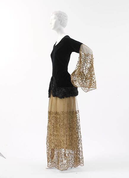 Evening ensemble, Paul Poiret (French, Paris 1879–1944 Paris), cotton, fur, metallic thread, silk, French 