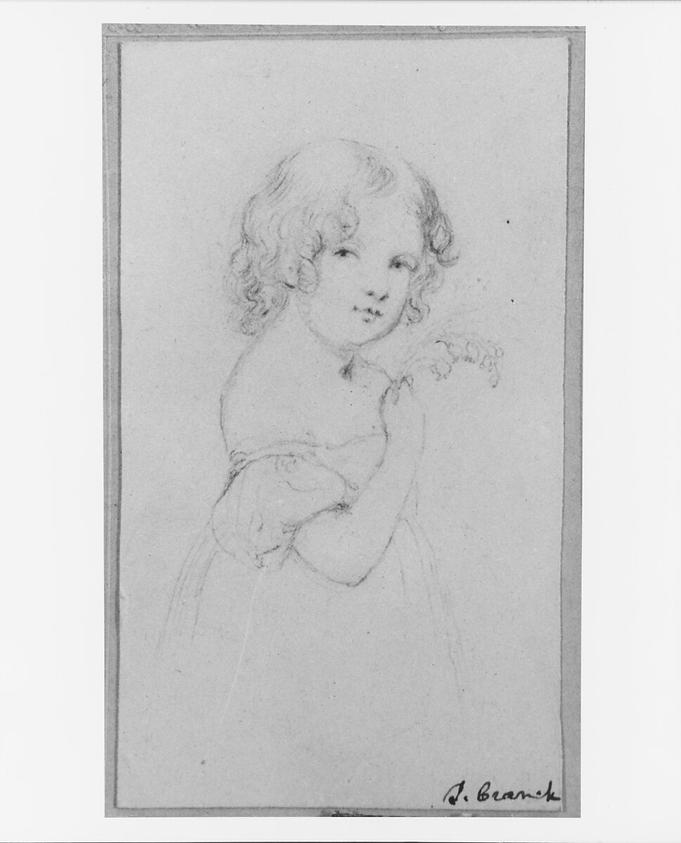 Child (from McGuire Scrapbook), John Cranch (1807–1891), Graphite on off-white wove paper, mounted on embossed blue paper, American 