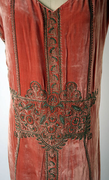 Evening dress, House of Patou (French, founded 1914), silk, metallic thread, metal beads, French