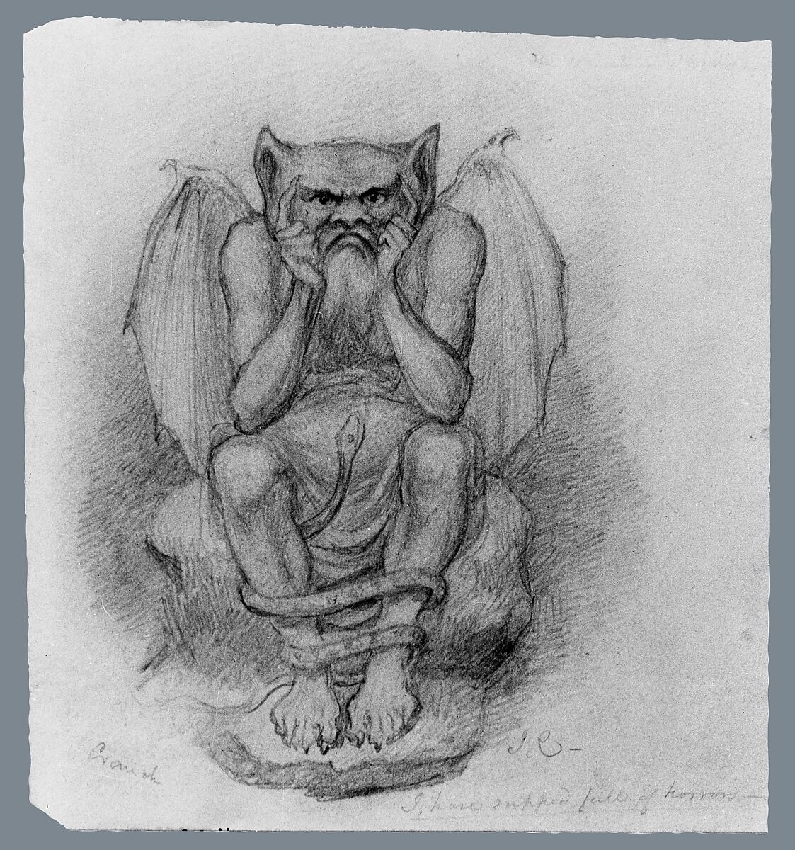 I Have Supped Full of Horrors (from McGuire Scrapbook), John Cranch (1807–1891), Graphite on off-white wove paper, American