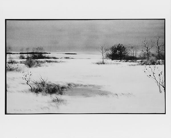 Snow Scene, Bruce Crane (American, New York 1857–1937 Bronxville, New York), Watercolor and gouache on blue-gray wove paper, American