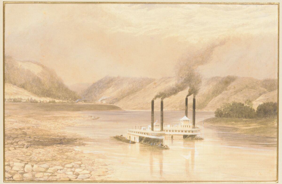 The Ohio River near Wheeling, West Virginia, Lefevre James Cranstone (active United States, 1859–60), Watercolor and gouache on off-white wove paper, American 