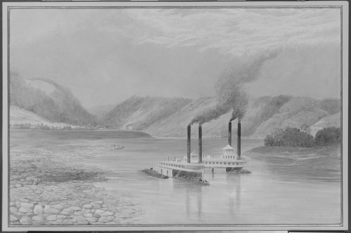 The Ohio River near Wheeling, West Virginia, Lefevre James Cranstone (active United States, 1859–60), Watercolor and gouache on off-white wove paper, American