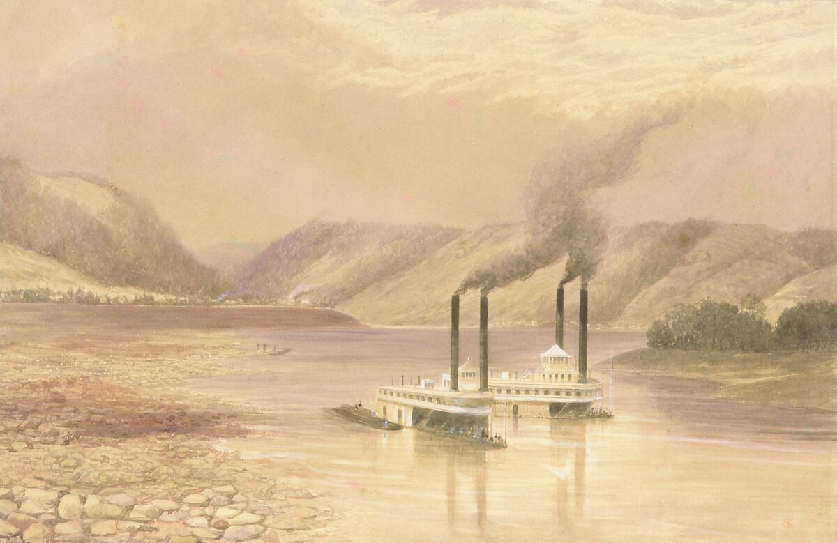 The Ohio River near Wheeling, West Virginia, Lefevre James Cranstone (active United States, 1859–60), Watercolor and gouache on off-white wove paper, American