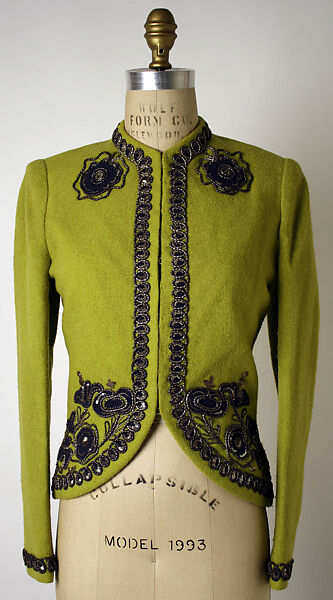 Jacket, Elsa Schiaparelli (Italian, 1890–1973), wool, silk, metallic thread, sequins, French 