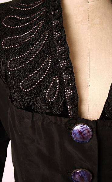 Evening jacket, Elsa Schiaparelli (Italian, 1890–1973), silk, metallic thread, glass, French