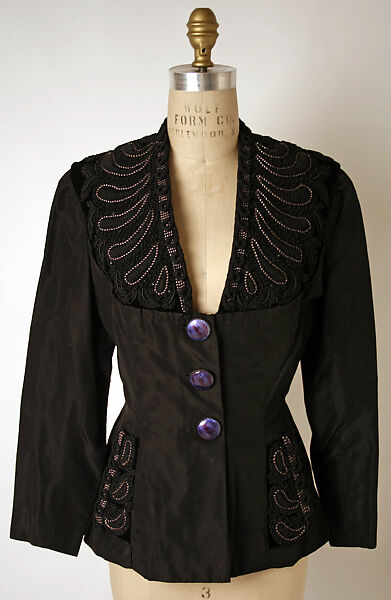 Evening jacket, Elsa Schiaparelli (Italian, 1890–1973), silk, metallic thread, glass, French 