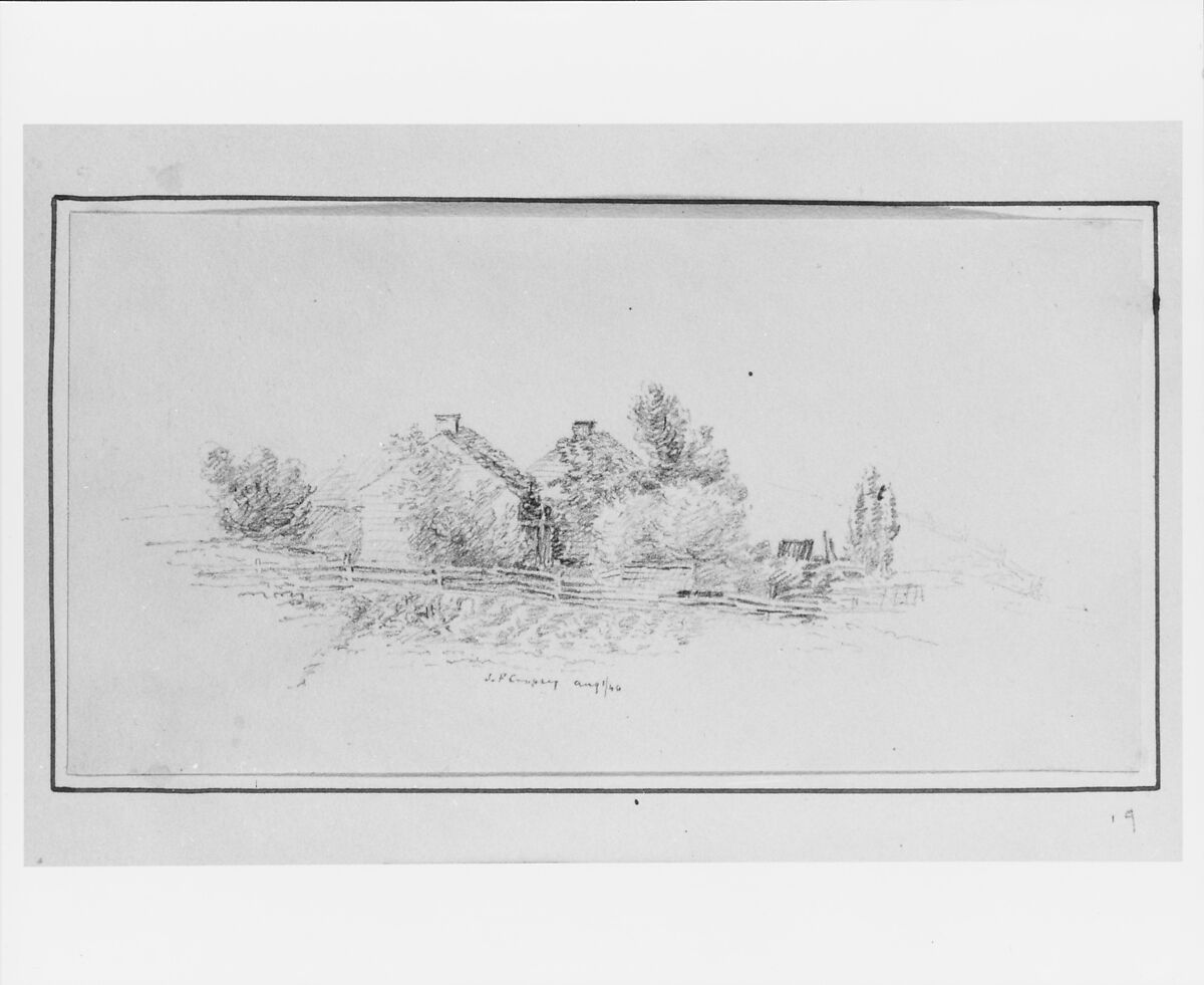 Farm Scene with Cottages (from Cropsey Album), Jasper Francis Cropsey (American, Rossville, New York 1823–1900 Hastings-on-Hudson, New York), Graphite on off-white wove paper, American