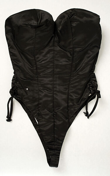 "Bunny Costume", Playboy (American), a) nylon, synthetic fiber, cotton; b, c) synthetic fiber; d,e) cotton; f,g) metal; h) silk, synthetic; i) plastic, foam; j) synthetic fiber; k, l) brass; m) cotton; n) silk, American