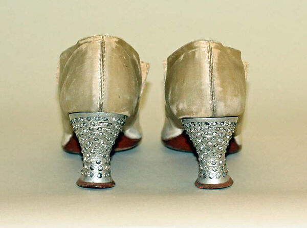 Pumps, silk, metal, leather, glass, American