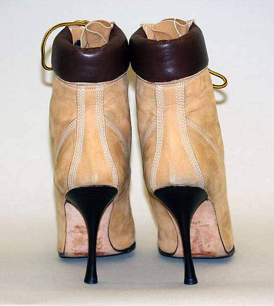 Boots, Manolo Blahnik (British, born Spain, 1942), a,b) leather, wood, cotton, British