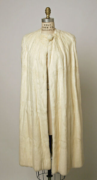 Cape, Henri Bendel (American, founded 1895), fur, silk, metallic thread, American 