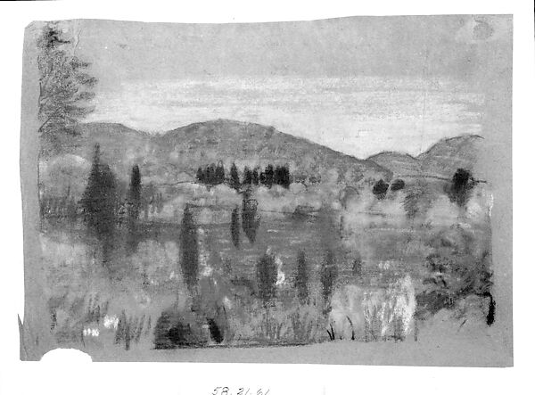 Across the Valley, Arthur B. Davies (American, Utica, New York 1862–1928 Florence), Pastel on bright blue Japanese paper, American