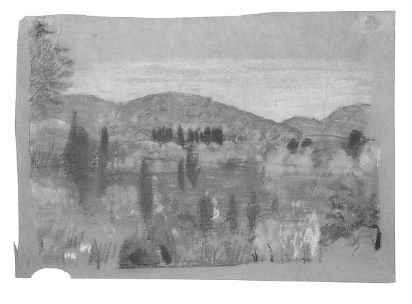 Across the Valley, Arthur B. Davies (American, Utica, New York 1862–1928 Florence), Pastel on bright blue Japanese paper, American