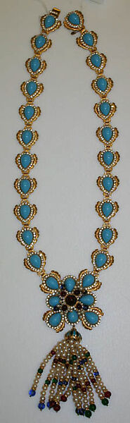 Necklace, William de Lillo (American), gilt metal, plastic (acrylic), glass, American 