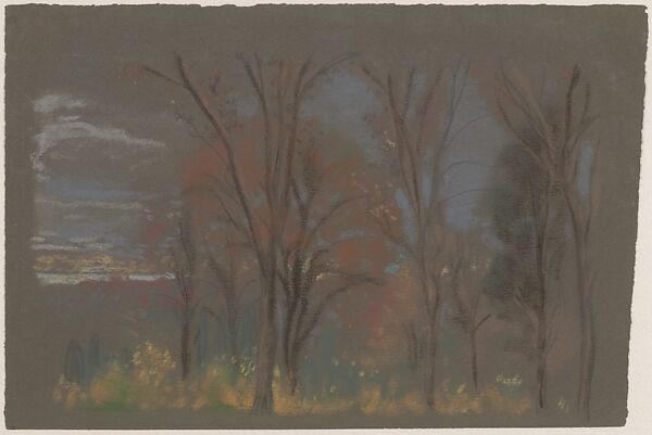 Autumn Woods, Arthur B. Davies (American, Utica, New York 1862–1928 Florence), Pastel on dark brown wove paper, American 