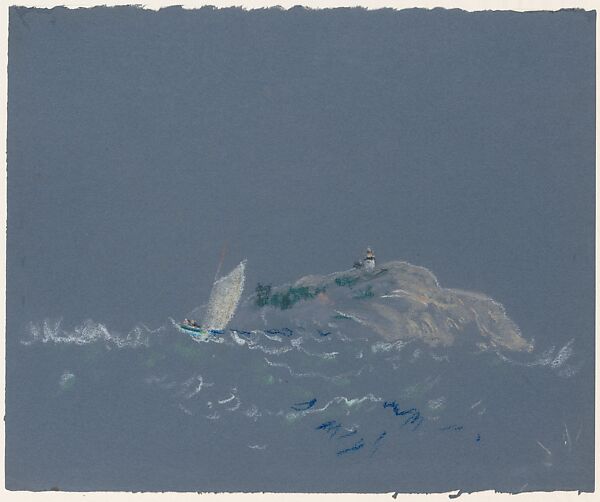 Bear Island Light, Arthur B. Davies (American, Utica, New York 1862–1928 Florence), Pastel on blue wove paper, American 