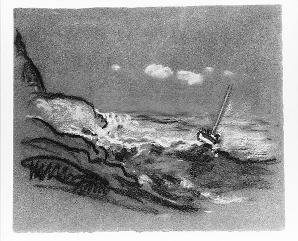 Boat in Distress, Arthur B. Davies (American, Utica, New York 1862–1928 Florence), Pastel on dark gray wove paper, American