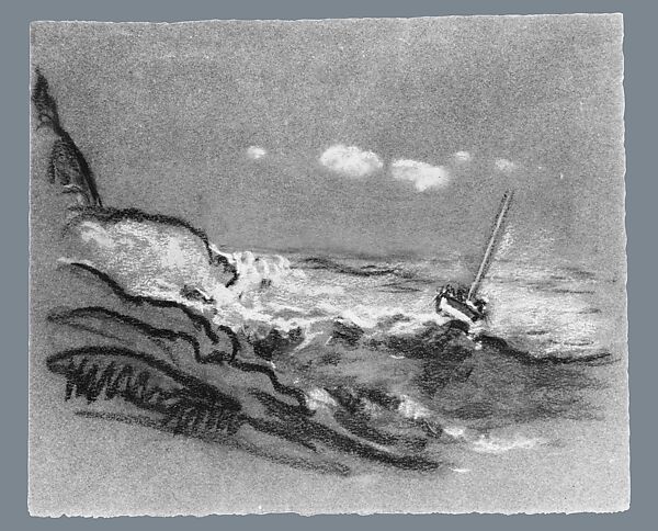 Boat in Distress, Arthur B. Davies (American, Utica, New York 1862–1928 Florence), Pastel on dark gray wove paper, American