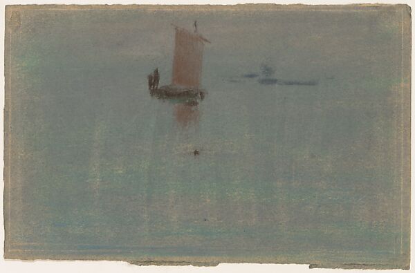 Boats at Evening, Arthur B. Davies (American, Utica, New York 1862–1928 Florence), Pastel on light tan wove paper, American 