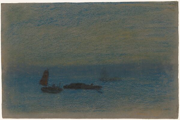 Boats at Night, Arthur B. Davies (American, Utica, New York 1862–1928 Florence), Pastel on brown wove paper, American 