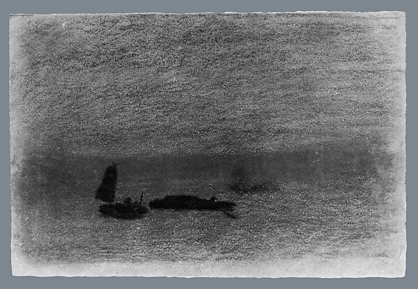 Boats at Night, Arthur B. Davies (American, Utica, New York 1862–1928 Florence), Pastel on brown wove paper, American