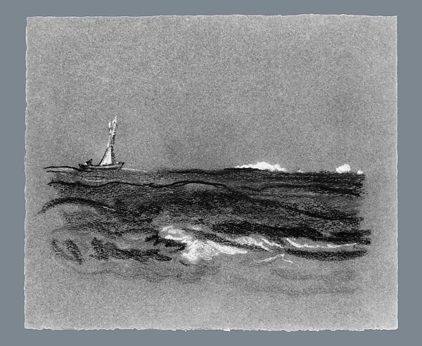 The Bright Blue Ocean, Arthur B. Davies (American, Utica, New York 1862–1928 Florence), Pastel on dark gray wove paper, American 