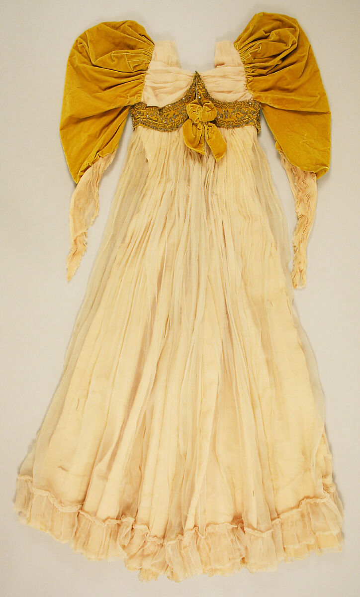 Evening dress, silk, glass, metal, French