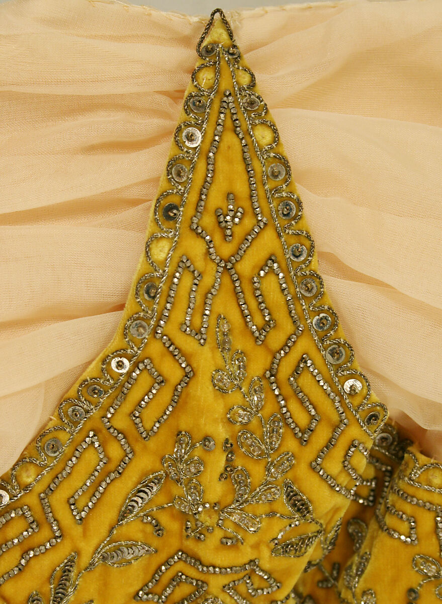 Evening dress, silk, glass, metal, French