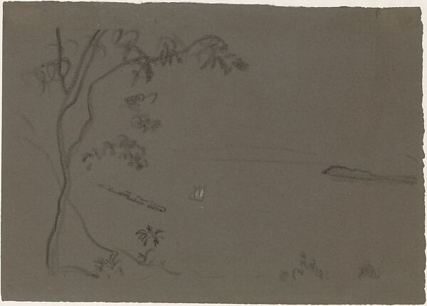 Chinese Landscape, Arthur B. Davies (American, Utica, New York 1862–1928 Florence), Black crayon and white chalk on dark gray-green wove paper, American 