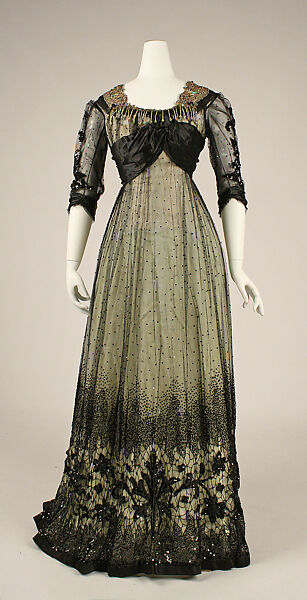 Ball gown, silk, cotton, glass, metallic thread, American 
