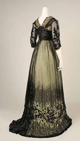 Ball gown, silk, cotton, glass, metallic thread, American