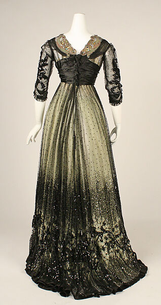Ball gown, silk, cotton, glass, metallic thread, American