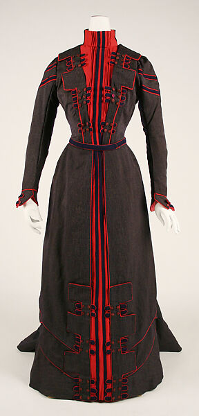 Walking dress, (a, b) M. A. Robb, wool, French 