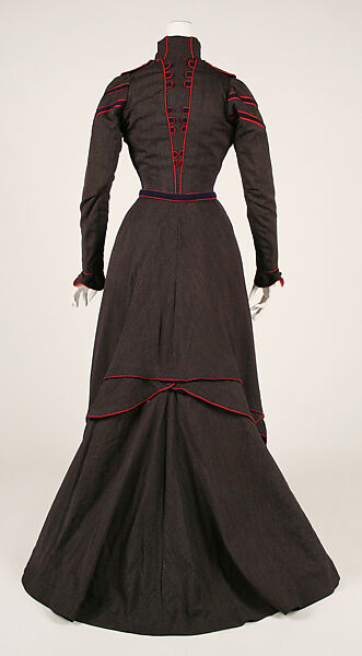 Walking dress, (a, b) M. A. Robb, wool, French