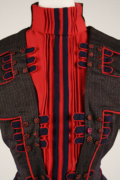 Walking dress, (a, b) M. A. Robb, wool, French