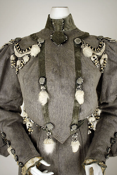 Dress, Bon Marché (French, founded ca. 1852), wool, velvet, French