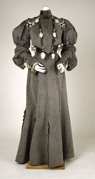 Dress, Bon Marché (French, founded ca. 1852), wool, velvet, French 