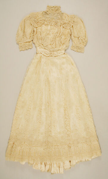 Wedding dress, silk, wool, American