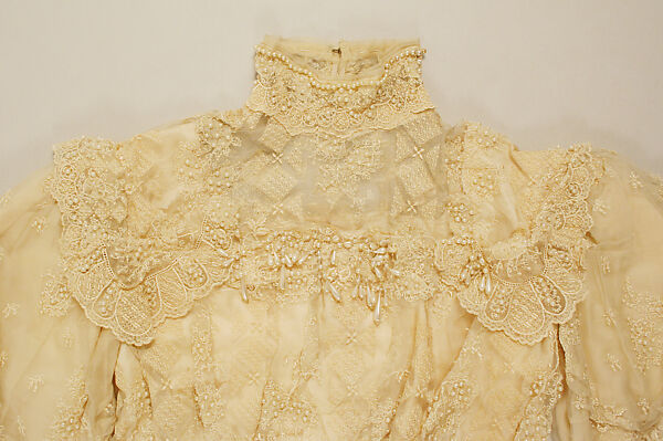 Wedding dress, silk, wool, American