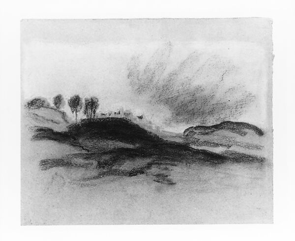 Hill Town, Arthur B. Davies (American, Utica, New York 1862–1928 Florence), Pastel on pale orange wove paper, American