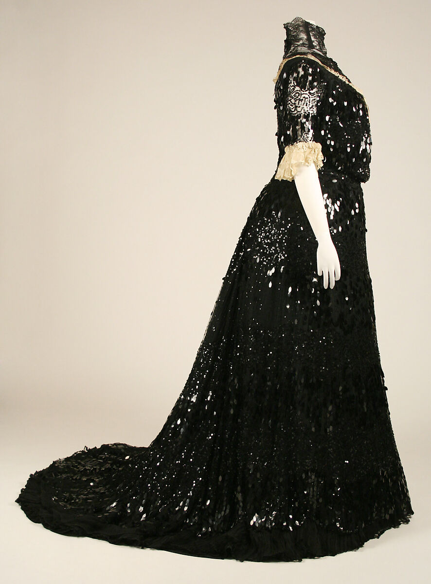 Evening dress, Henriette Favre, silk, cotton, celluloid, French