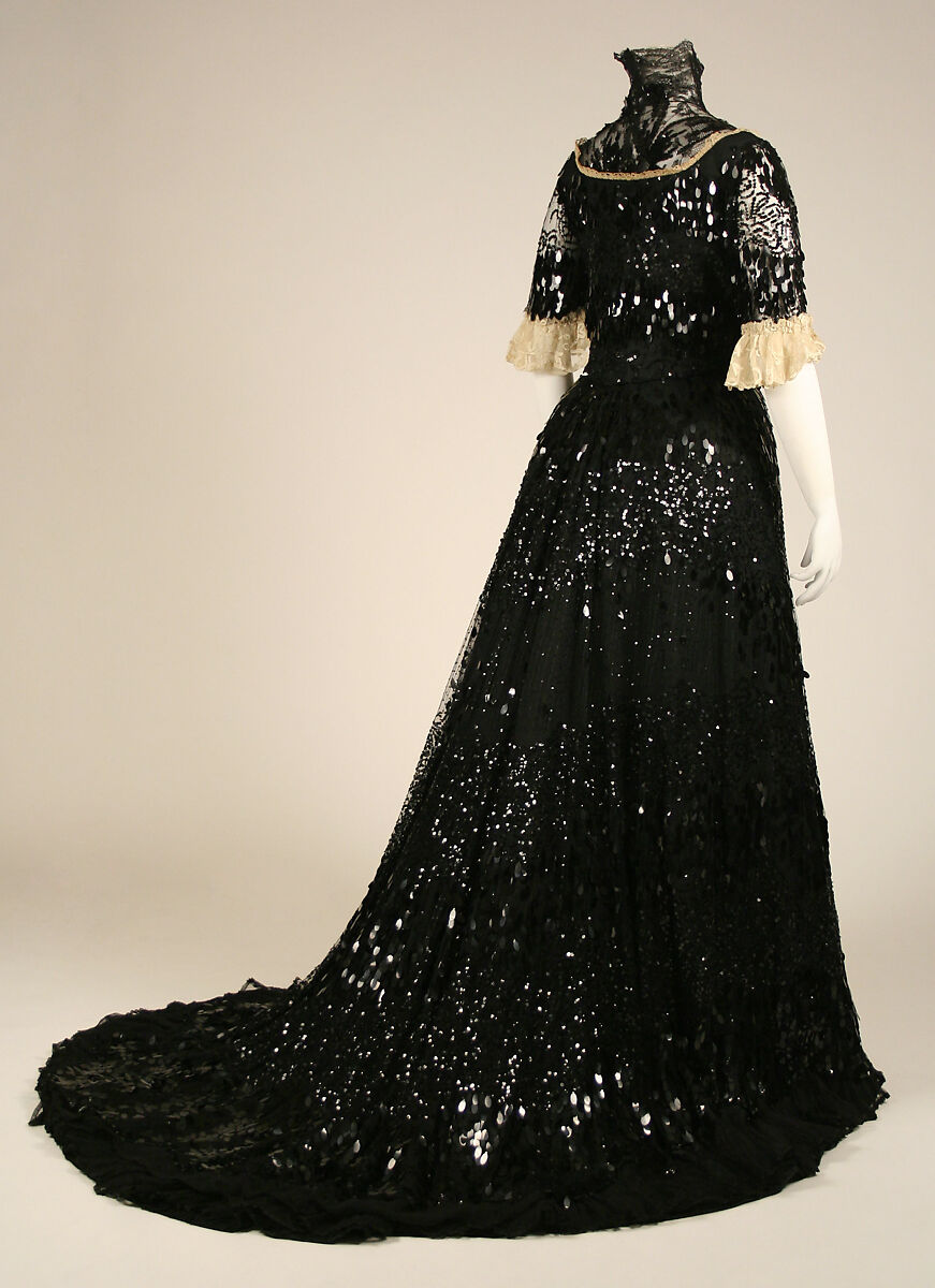 Evening dress, Henriette Favre, silk, cotton, celluloid, French
