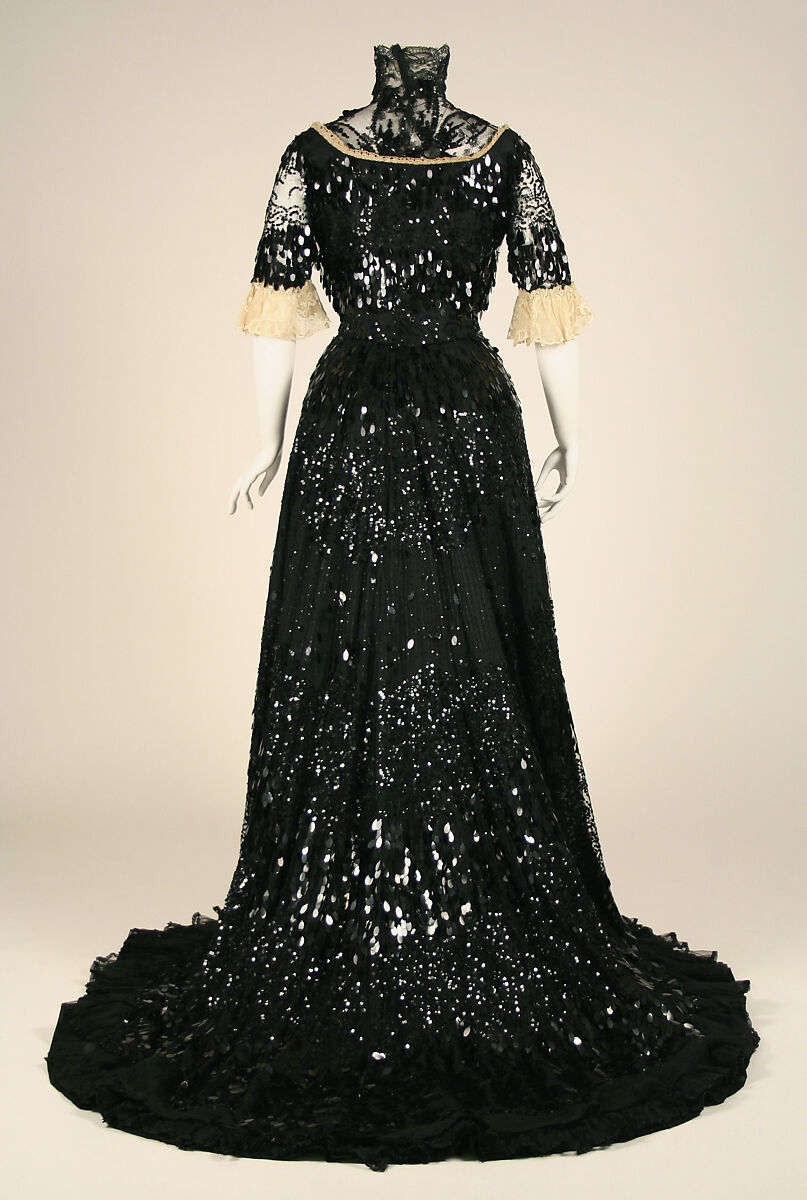 Evening dress, Henriette Favre, silk, cotton, celluloid, French