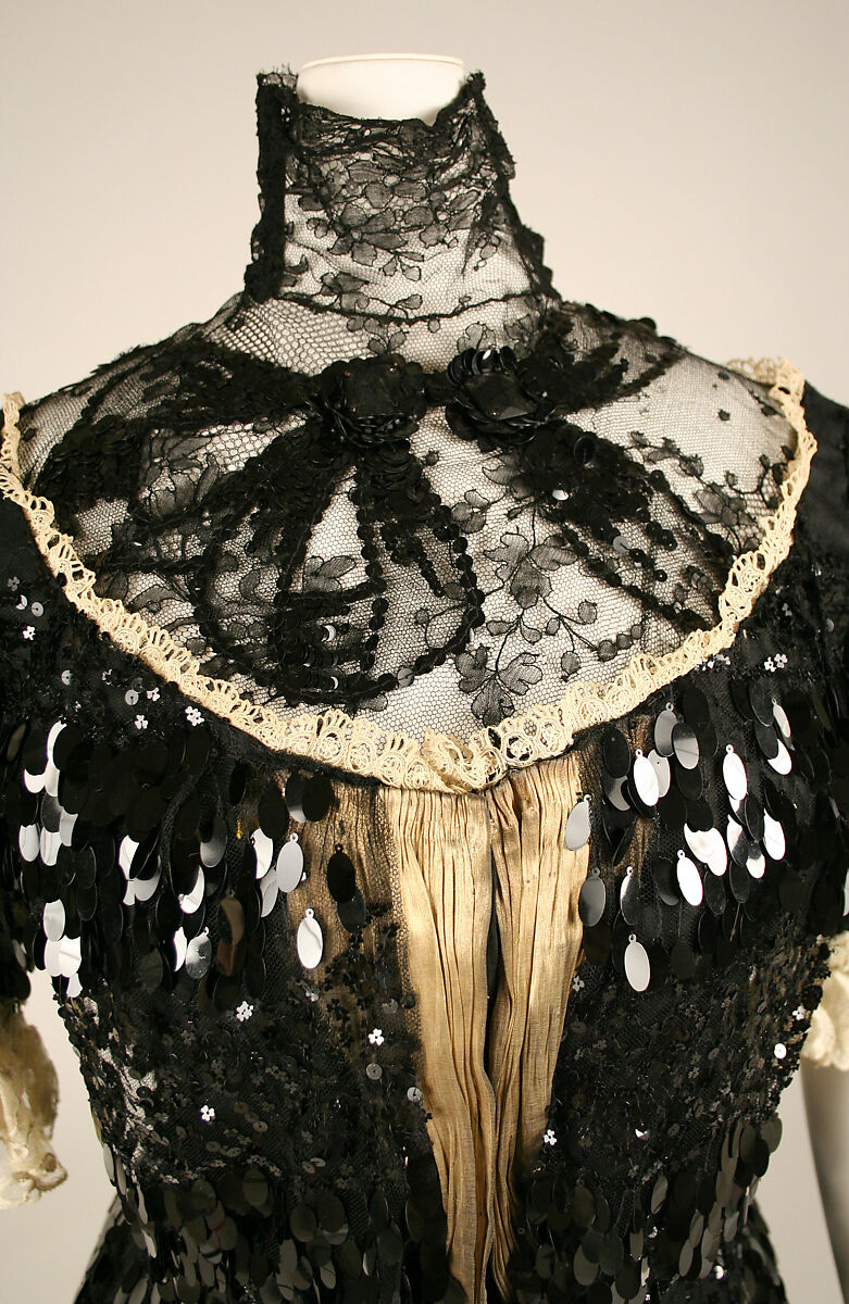 Evening dress, Henriette Favre, silk, cotton, celluloid, French