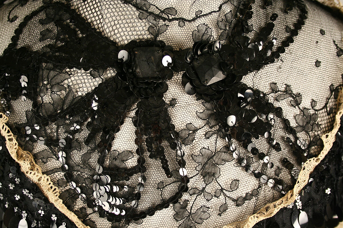 Evening dress, Henriette Favre, silk, cotton, celluloid, French