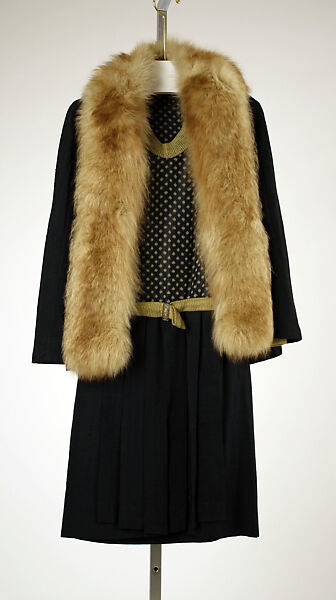 Ensemble, House of Worth (French, 1858–1956), silk, metallic thread, fur, silver, French 